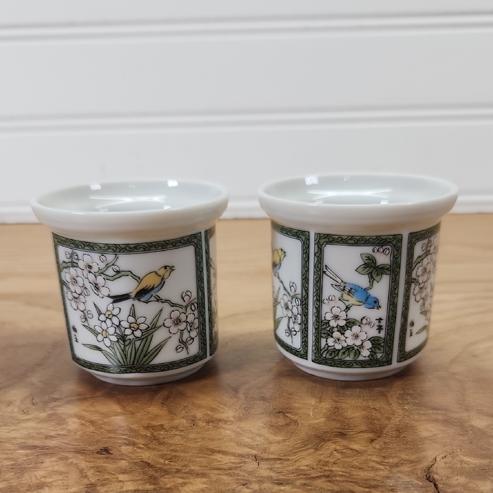 PartyLite Porcelain Votive Candle Holders with Bird Design. VTG Made In Japan.